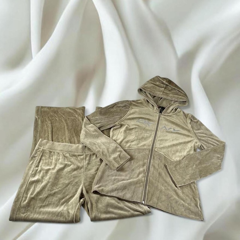 DKNY green khaki velour tracksuit set y2k mcbling fairy boho grunge